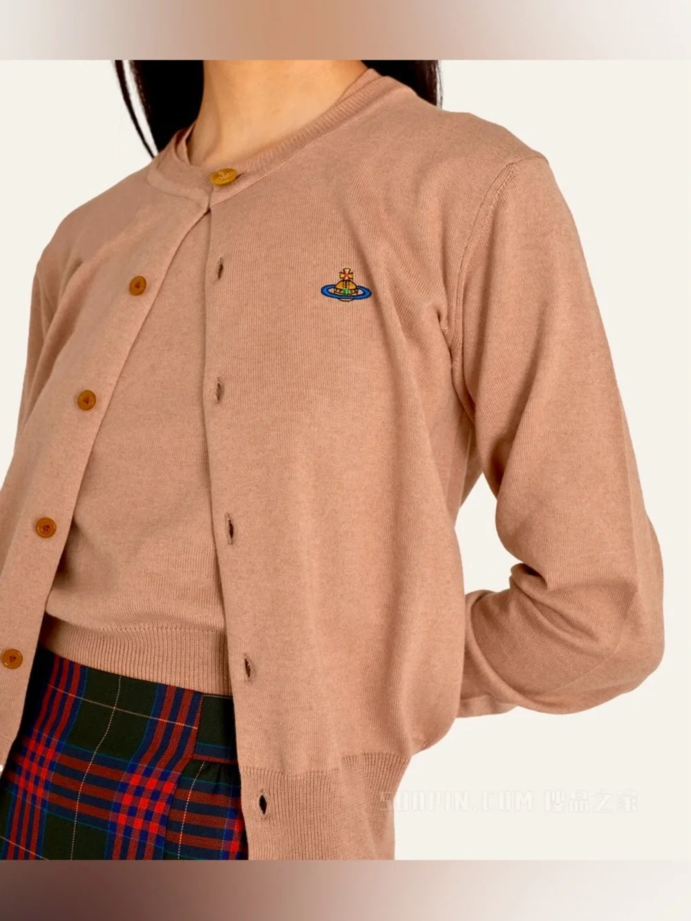 Vivienne Westwood Bea Cardigan Orb Logo Cotton Cashmere Full Length Small Beige - Picture 12 of 12